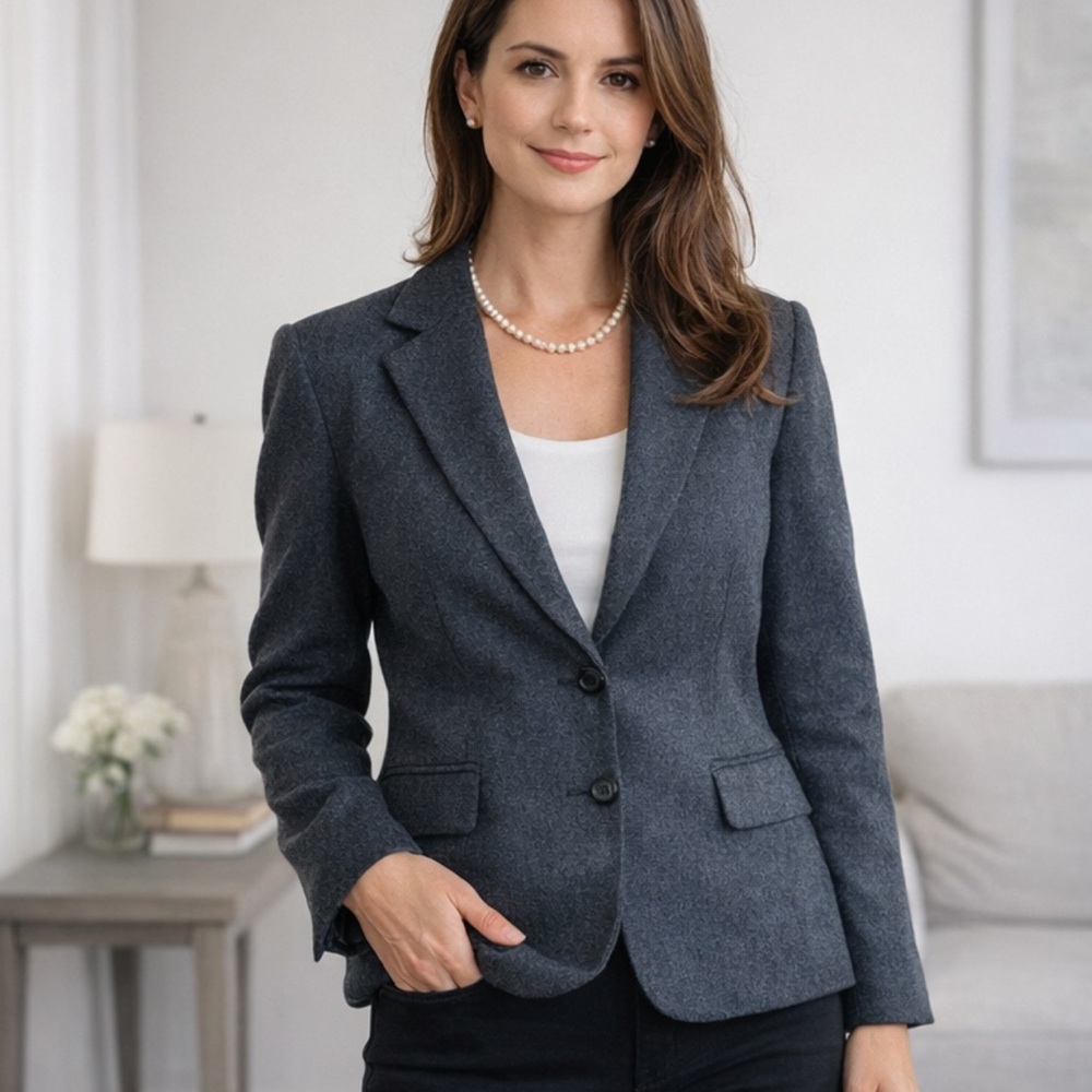 Harvé Benard Wool Blend Blazer Women’s Size 14 Charcoal Tailored Classic Jacket